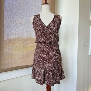 Altar'd State Rosa Dress Women's Small Cheetah Print Mini Ruffle Hem Stretch EUC